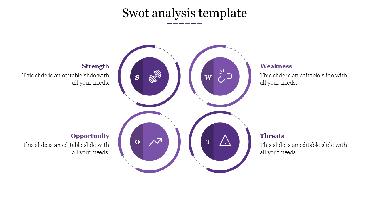 Free - Purple Color SWOT Analysis PowerPoint and Google Slides